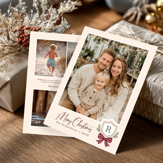 モノグラム クレスト リボン クリスマス カード