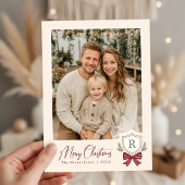 モノグラム クレスト リボン クリスマス カード