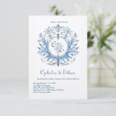 モノグラム クレスト ロココ ブルー 結婚式 招待状 (スタンド正面)