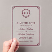 モノグラム クレスト ワインレッド 結婚式 Save the Date アクリル招待状 (インサイチュ (ポータブル))