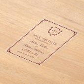 モノグラム クレスト ワインレッド 結婚式 Save the Date アクリル招待状 (レイダウン)