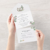 モノグラム |クローバーホースシューズ結婚植物学 オールインワン招待状 (貼ってはがせる)