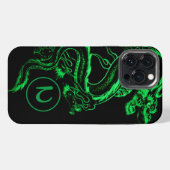 モノグラム グリーン アジアンドラゴン  iPhoneケース (裏面横)