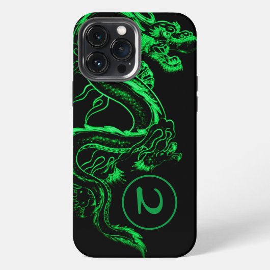 モノグラム グリーン アジアンドラゴン  iPhoneケース (裏面)