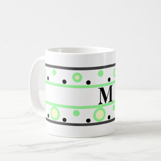 モノグラム グリーン クリーム 水玉 コーヒーマグカップ (正面左)