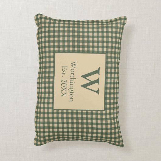 モノグラム グリーン タン ベージュ バッファロー プライド カントリー アクセントクッション (裏面(縦))