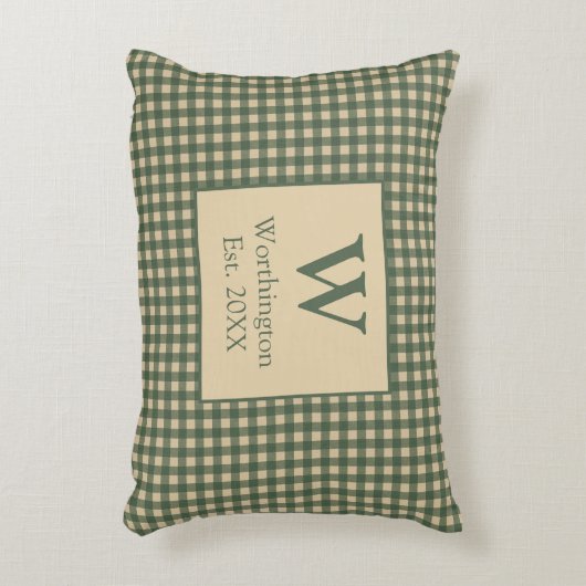 モノグラム グリーン タン ベージュ バッファロー プライド カントリー アクセントクッション (正面(垂直))