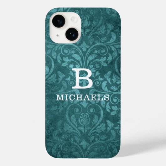 モノグラム グリーン ダマスク 花柄 名前入り Case-Mate iPhoneケース (裏面)