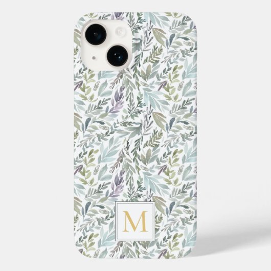 モノグラム グリーン ブルー ボタニカル ウォーターカラー Case-Mate iPhoneケース (裏面)