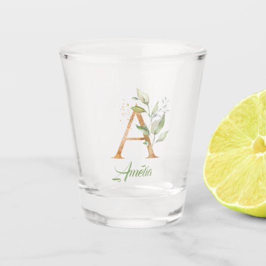 モノグラム・グリーン・ユーカリ・金ゴールドグリッター  ショットグラス (正面)