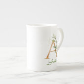 モノグラム・グリーン・ユーカリ・金ゴールドグリッター ボーンチャイナマグカップ (正面右)