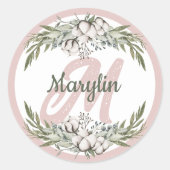 モノグラム コットン フラワー フォリアージ ミニマル デザイン ラウンドシール (正面)