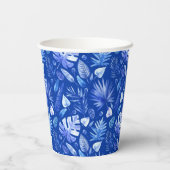 モノグラム、コバルトブルー熱帯離れパターン8oz 紙コップ (裏面)