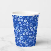 モノグラム コバルトブルー 花と葉の模様 8oz 紙コップ (裏面)