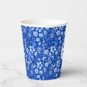 モノグラム コバルトブルー 花と葉の模様 8oz 紙コップ (右)