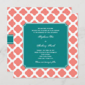 モノグラム コーラルピンク クワトロフォイルパターン ティール付き 招待状 (正面/裏面)