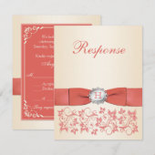 モノグラム コーラル シャンパン フラワー ウェディング RSVP (正面/裏面)