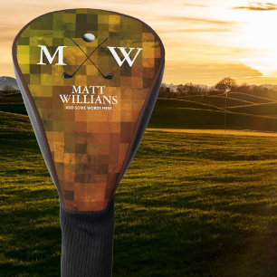 モノグラム(ゴルファーの名前とイニシャル)茶色がかったオレンジ ゴルフヘッドカバー