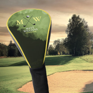 モノグラム(ゴルファーの名前とイニシャル)黄色の緑 ゴルフヘッドカバー