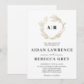 モノグラム ゴールデンリース 結婚式 招待状 (正面/裏面)