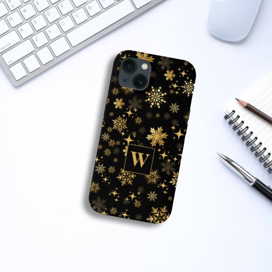 モノグラム ゴールドの雪の結晶と星 Case-Mate iPhoneケース