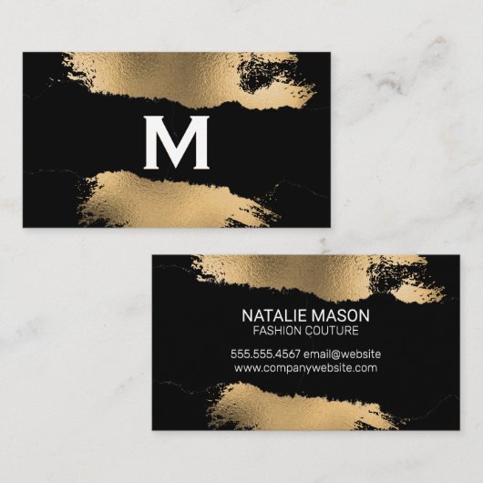 モノグラム |ゴールドフォイル（ばちゃばちゃ）跳ねる |引き裂き効果 名刺 (正面/裏面)