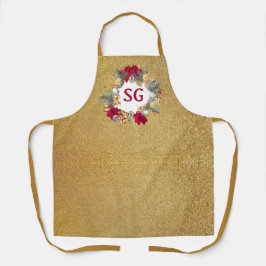 モノグラム ゴールド グリッター クリスマス リース エプロン