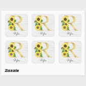 モノグラム ゴールド ヒマワリ 女性らしい 花柄イニシャル R スクエアシール (シート)