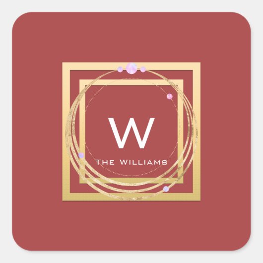 モノグラム ゴールド フレーム ミニマリズム ジオメトリ ローズ スクエアシール (正面)