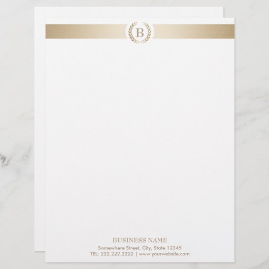 モノグラム ゴールド ライラックの葉の輪かん 現代的でエレガント レターヘッド (正面/裏面)