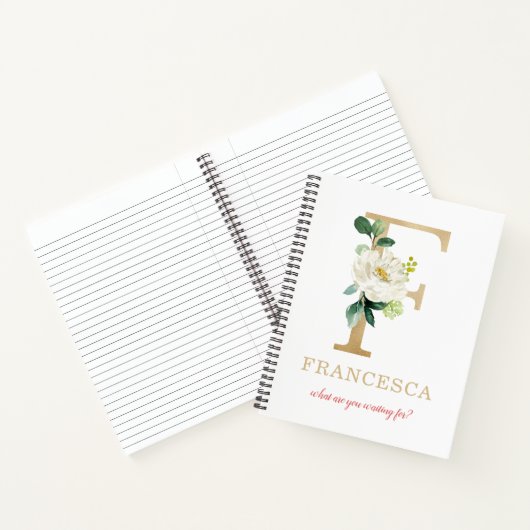 モノグラム ゴールド レター F | 花のモットーまたは名言 ノートブック (内部)