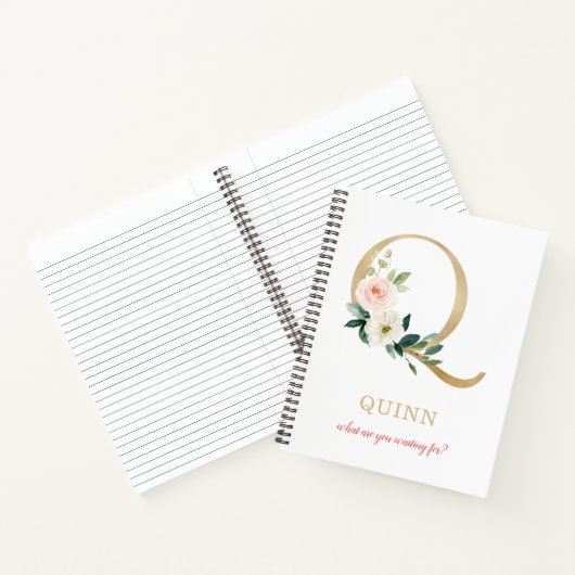 モノグラム ゴールド レター Q | 花のモットーまたは名言 ノートブック (内部)