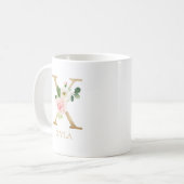 モノグラム ゴールド レター X | フローラル ピンク ホワイト グリーン コーヒーマグカップ (正面左)