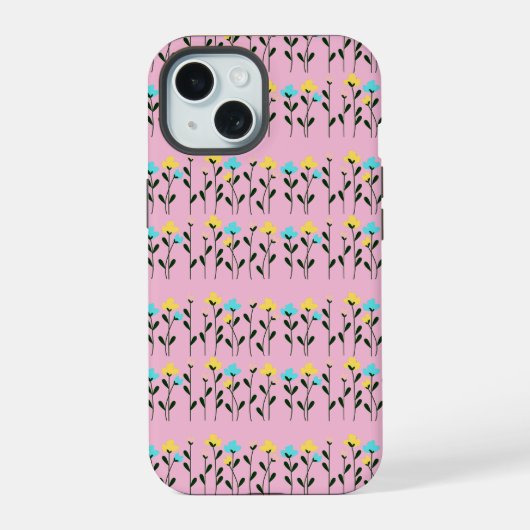 モノグラム シック グレー 花柄 iPhone 15ケース (裏面)