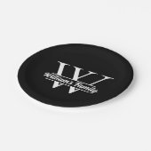 モノグラム | シンプルなファミリー ネーム | 黒と白 ペーパープレート (アングル)