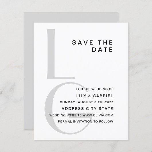 モノグラム.シンプルタイポグラフィ結婚式の日付を保存 (正面/裏面)