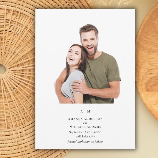 モノグラム シンプル モダン 結婚式 写真 白黒 セーブザデート