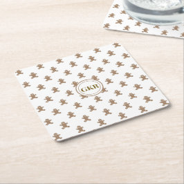 モノグラム、ジンジャーブレッドマンパターン スクエアペーパーコースター