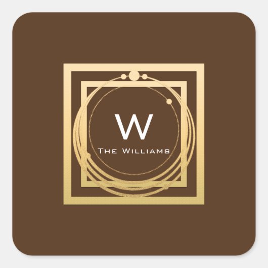 モノグラム スクエア ゴールデン フレーム ミニマル ブラウン スクエアシール (正面)