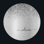 モノグラム スクリプト シルバー ブラック グリッター ガーリー ネーム カッティングボード<br><div class="desc">シルバー 偽箔 メタリック スパークル グリッター ブラシ メタル モノグラム ネーム カッティング ボード。豪華で洗練されたスタイルを愛する人への、卒業式、誕生日、結婚式、結婚前パーティー、結婚記念日、ベビーシャワー、またはバチェロレッテパーティーのギフトに最適です。</div>