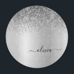 モノグラム スクリプト シルバー ブラック グリッター ガーリー ネーム カッティングボード<br><div class="desc">シルバー 偽箔 メタリック スパークル グリッター ブラシ メタル モノグラム ネーム カッティング ボード。豪華で洗練されたスタイルを愛する人への、卒業式、誕生日、結婚式、結婚前パーティー、結婚記念日、ベビーシャワー、またはバチェロレッテパーティーのギフトに最適です。</div>