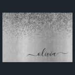 モノグラム スクリプト シルバー ブラック グリッター ガーリー ネーム カッティングボード<br><div class="desc">シルバー 偽箔 メタリック スパークル グリッター ブラシ メタル モノグラム ネーム カッティング ボード。豪華で洗練されたスタイルを愛する人への、卒業式、誕生日、結婚式、結婚前パーティー、結婚記念日、ベビーシャワー、またはバチェロレッテパーティーのギフトに最適です。</div>