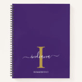 モノグラム スクリプト タイポグラフィー 紫 カスタム ノートブック (正面)