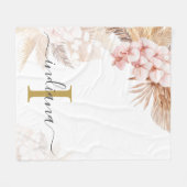 モノグラム スクリプト パンパス グラス 名前イニシャル ヤシの木 フリースブランケット (正面(横))