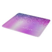 モノグラム スクリプト パープル グリッター ガーリー ネーム カッティングボード (角)