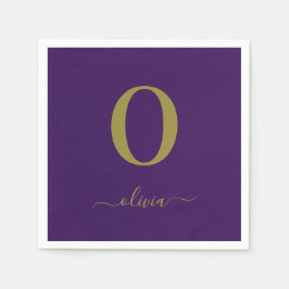 モノグラム スクリプト 名前 オーダーメイド パープル  ゴールド スタンダードカクテルナプキン