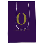 モノグラム スクリプト 名前 オーダーメイド パープル  ゴールド ミディアムペーパーバッグ (裏面)