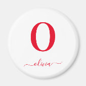 モノグラム スクリプト 名前 オーダーメイド 白と赤 マグネット (正面)