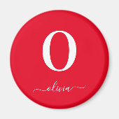 モノグラム スクリプト 名前 オーダーメイド 赤と白 マグネット (正面)