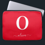 モノグラム スクリプト 名前 オーダーメイド 赤と白 ラップトップスリーブ<br><div class="desc">このスタイリッシュなモノグラムとエレガントなスクリプト名のデザインは、誕生日、結婚式の贈り物、ブライダルシャワー、またはその他の特別な機会に最適なギフトです。 名前のイニシャルとフルネームをカスタマイズすることができます。</div>